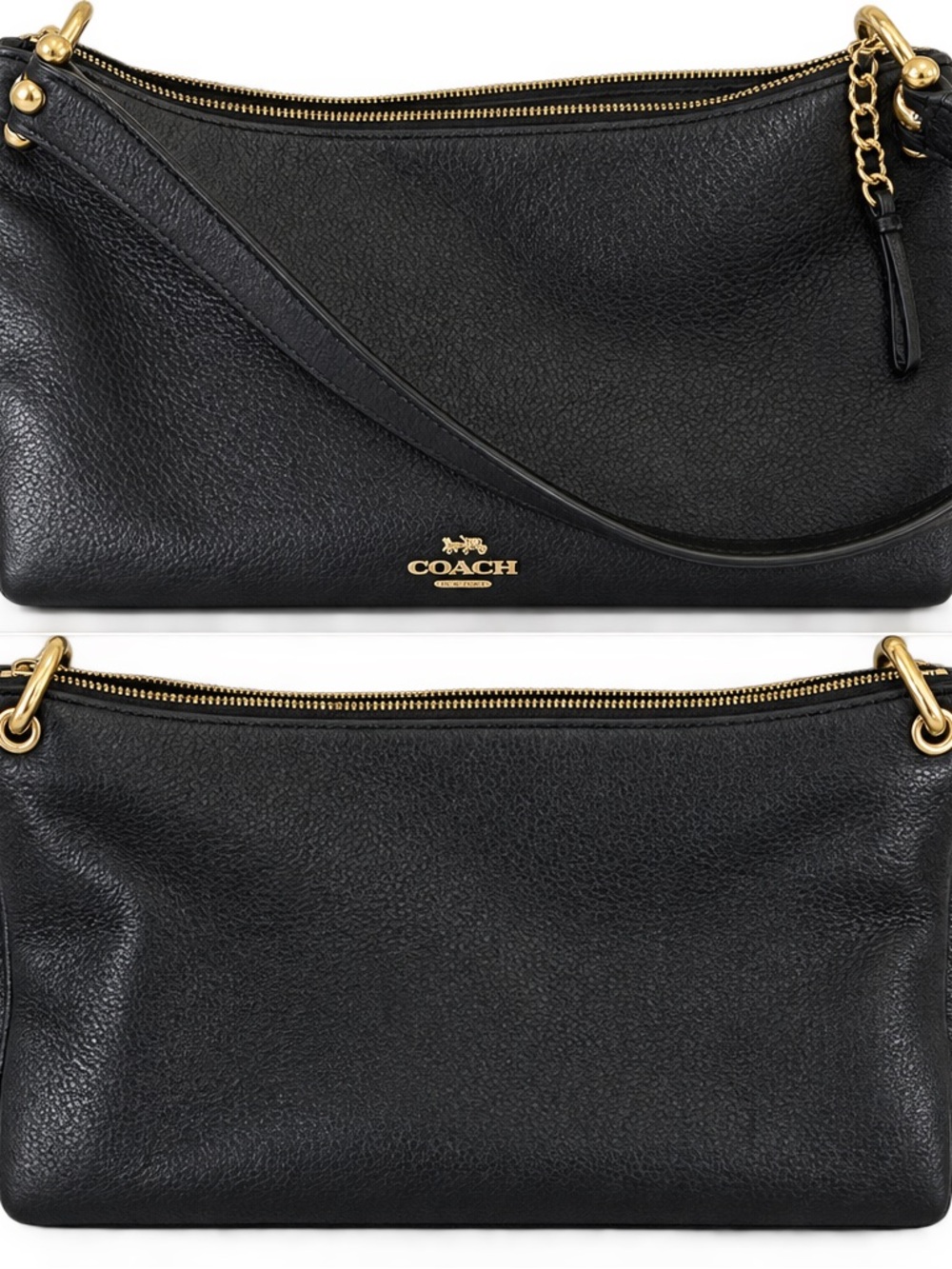 Coach Black Pebbled Leather Shoulder Bag with Gold Accents